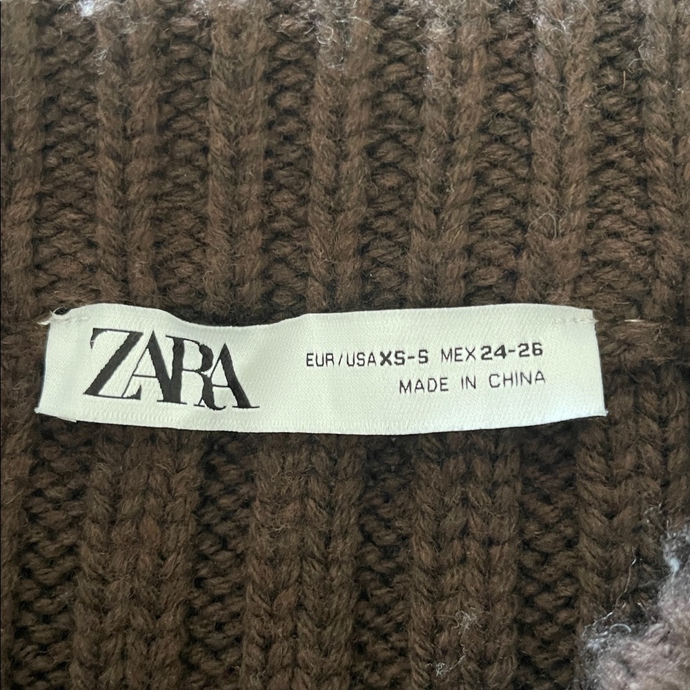 Zara Brown and Cream Striped Long Sleeve Crewneck thick Ribbed Sweater EUC - Picture 6 of 7